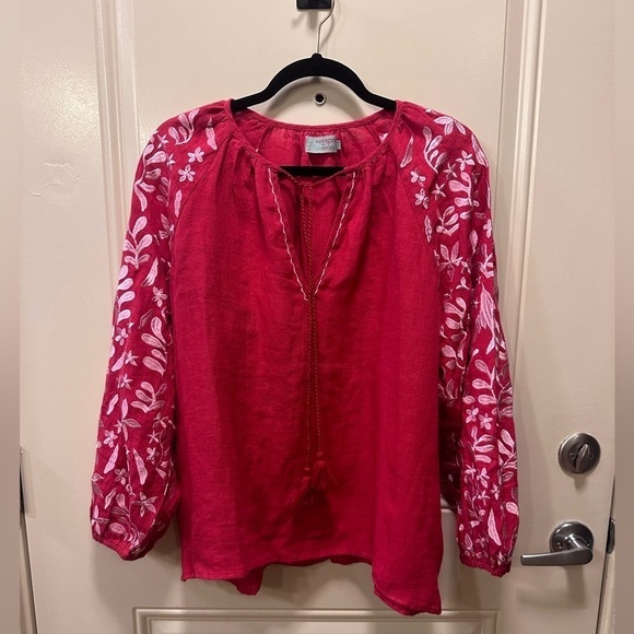 Voyageur by MERSEA Palermo Embroidered Linen Peasant Boho lagenlook Red, S - Picture 9 of 12